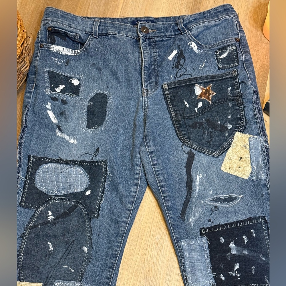 Upcycled Paint-Splattered Patchwork Jeans Distres… - image 4
